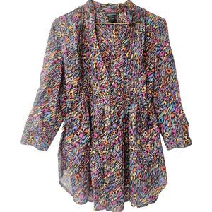 Moda International 100% Cotton Long Sleeves Ruffled Size M Women Blouse